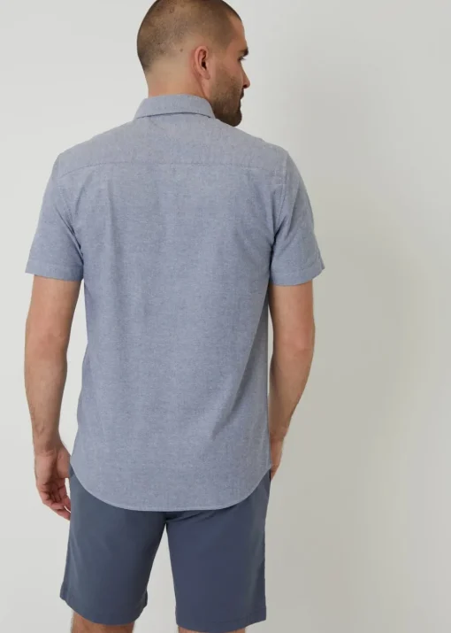 Threadbare Blue Oxford Cotton Slim Fit Short Sleeve Shirt