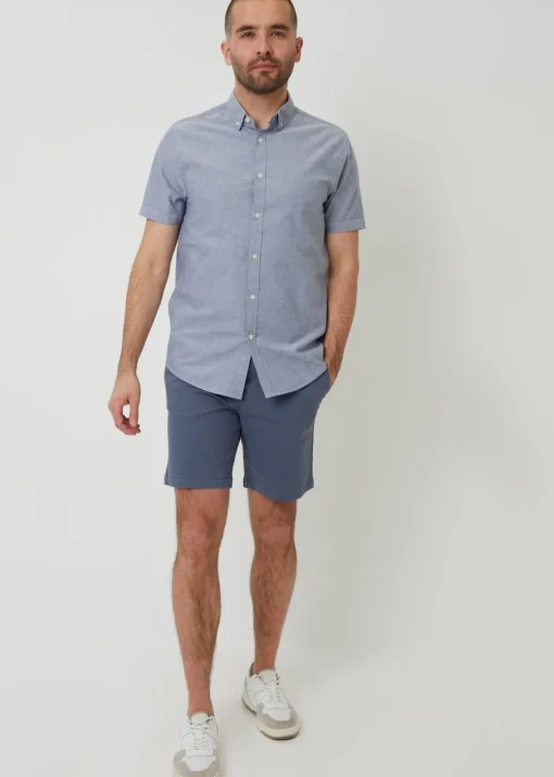 Threadbare Blue Oxford Cotton Slim Fit Short Sleeve Shirt