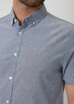 Threadbare Blue Oxford Cotton Slim Fit Short Sleeve Shirt