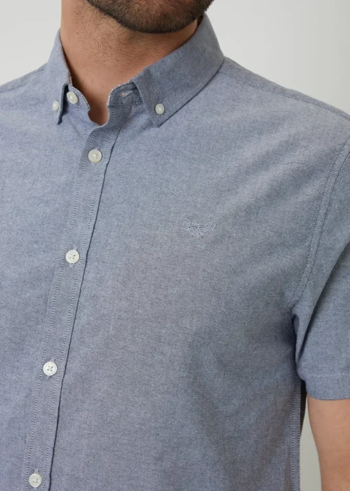 Threadbare Blue Oxford Cotton Slim Fit Short Sleeve Shirt