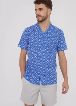 Threadbare Blue Short Sleeve Floral Print Cotton Shirt