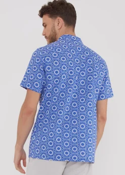 Threadbare Blue Short Sleeve Floral Print Cotton Shirt
