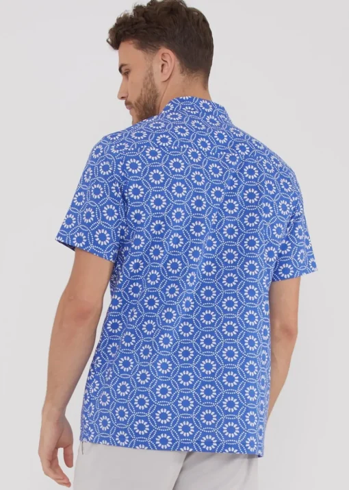 Threadbare Blue Short Sleeve Floral Print Cotton Shirt