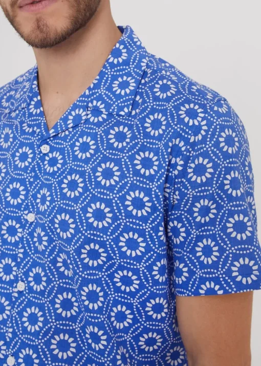 Threadbare Blue Short Sleeve Floral Print Cotton Shirt