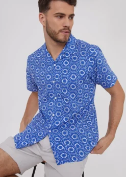 Threadbare Blue Short Sleeve Floral Print Cotton Shirt