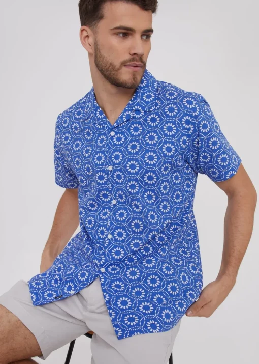 Threadbare Blue Short Sleeve Floral Print Cotton Shirt