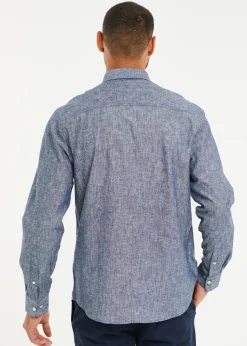 Threadbare Blue Slim Fit Linen Blend Long Sleeve Shirt