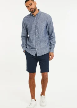 Threadbare Blue Slim Fit Linen Blend Long Sleeve Shirt