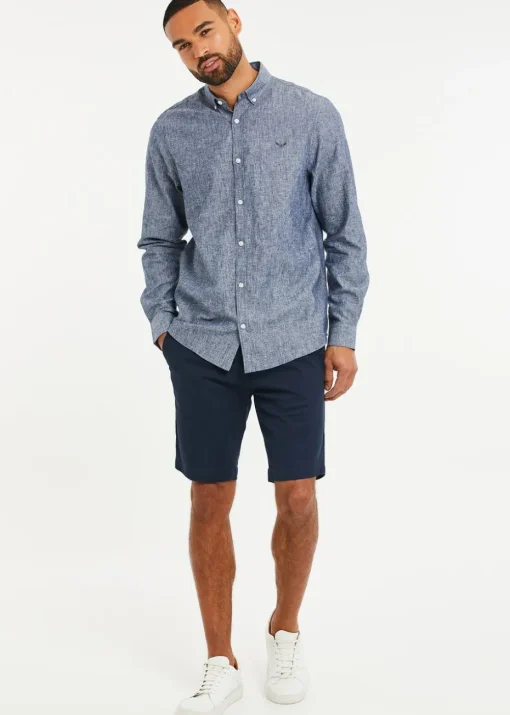 Threadbare Blue Slim Fit Linen Blend Long Sleeve Shirt