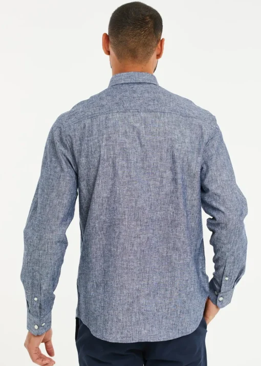Threadbare Blue Slim Fit Linen Blend Long Sleeve Shirt
