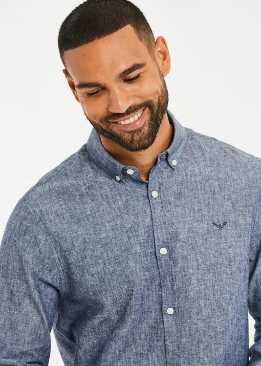 Threadbare Blue Slim Fit Linen Blend Long Sleeve Shirt