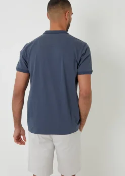 Threadbare Blue Textured Cotton Jersey Polo Shirt