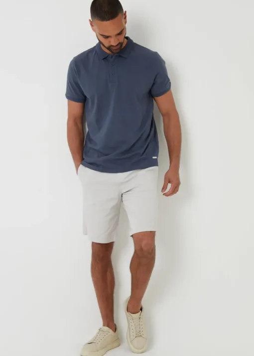 Threadbare Blue Textured Cotton Jersey Polo Shirt