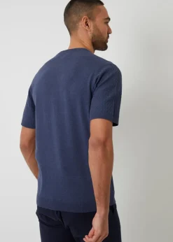 Threadbare Blue Textured Front Knitted T-Shirt