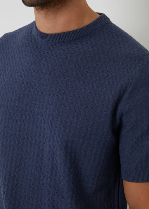 Threadbare Blue Textured Front Knitted T-Shirt