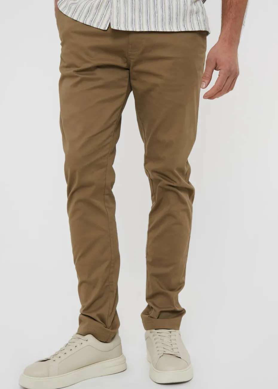 Threadbare Brown Castello Cotton Slim Fit Chino Trousers With Stretch