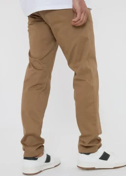Threadbare Brown Cotton Regular Fit Chino Trousers with Stretch