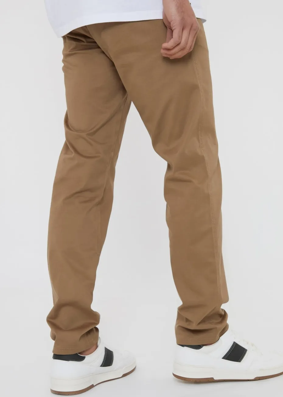 Threadbare Brown Cotton Regular Fit Chino Trousers with Stretch