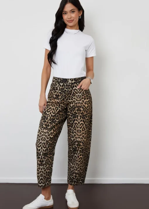 Threadbare Brown Leopard Print Barrel Leg Denim Jeans