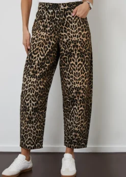 Threadbare Brown Leopard Print Barrel Leg Denim Jeans