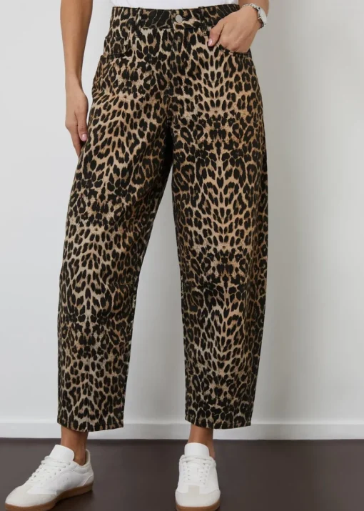Threadbare Brown Leopard Print Barrel Leg Denim Jeans