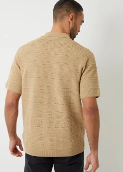 Threadbare Brown Textured Button Through Knitted Shirt