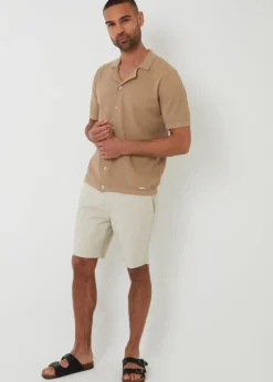 Threadbare Brown Textured Revere Collar Knitted Shirt
