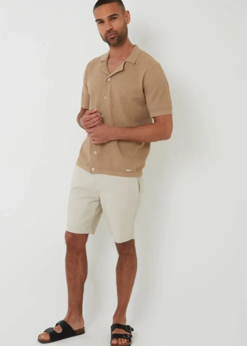 Threadbare Brown Textured Revere Collar Knitted Shirt