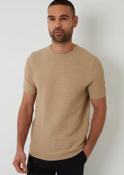 Threadbare Brown Textured Knitted T-Shirt