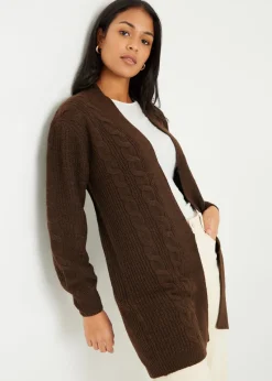 Threadbare Chocolate Rozanna Cable Knit Cardigan