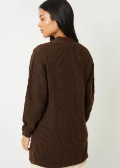 Threadbare Chocolate Rozanna Cable Knit Cardigan
