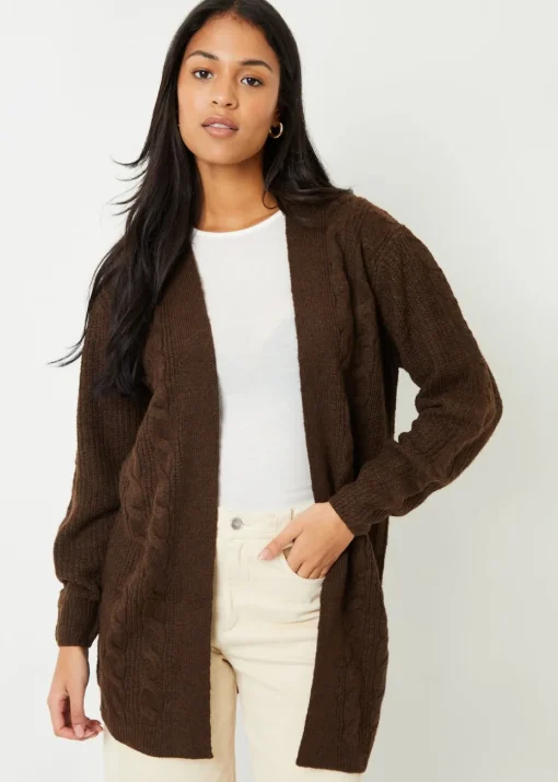 Threadbare Chocolate Rozanna Cable Knit Cardigan