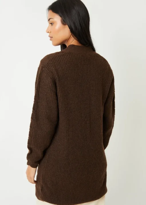 Threadbare Chocolate Rozanna Cable Knit Cardigan
