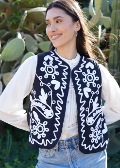 Threadbare Cream Cornelli Embroidered Gilet
