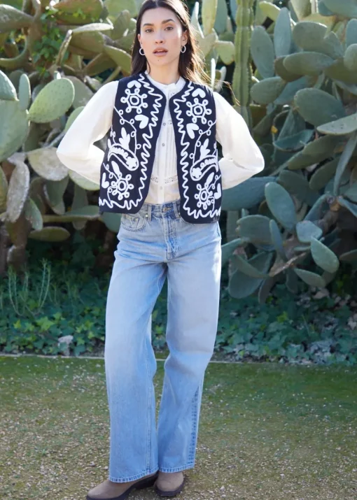 Threadbare Cream Cornelli Embroidered Gilet
