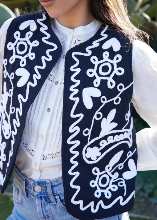 Threadbare Cream Cornelli Embroidered Gilet