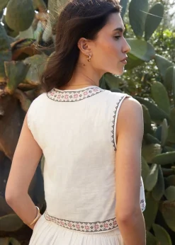 Threadbare Cream Embroidered Tie Front Waistcoat