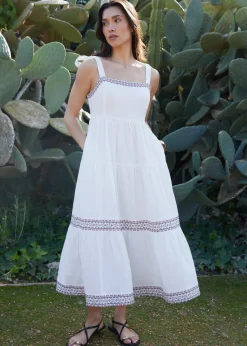 Threadbare Cream Embroidered Tiered Maxi Dress