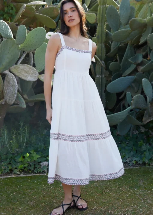 Threadbare Cream Embroidered Tiered Maxi Dress