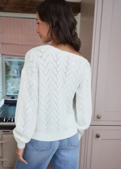 Threadbare Cream Slash Neck Pointelle Knit Jumper