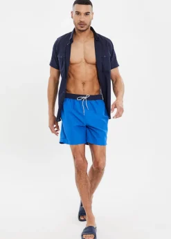 Threadbare Dark Blue Contrast Waistband Swim Shorts