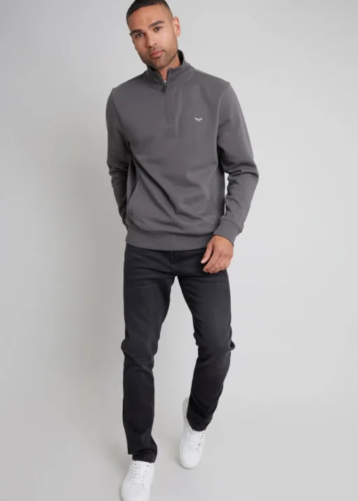 Threadbare Dark Grey 1/4 Zip Neck Sweatshirt