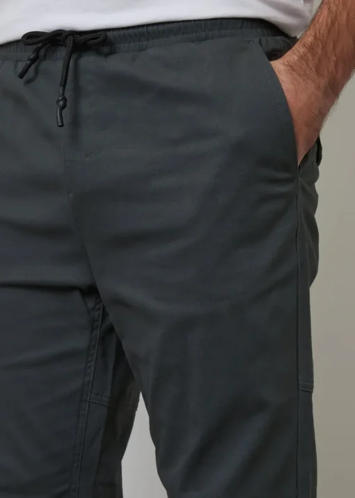 Threadbare Dark Grey Cotton Jogger Style Cuffed Trousers With Stretch