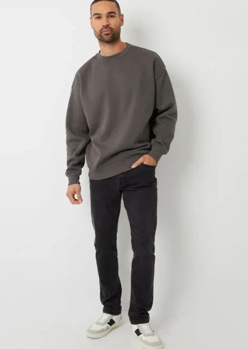 Threadbare Dark Grey Relaxed Fit Crew Neck Sweatshirt