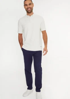 Threadbare Ecru Cotton Mix Short Sleeve Textured Knitted Polo Shirt