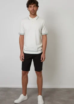 Threadbare Ecru Knitted Short Sleeve Polo Shirt