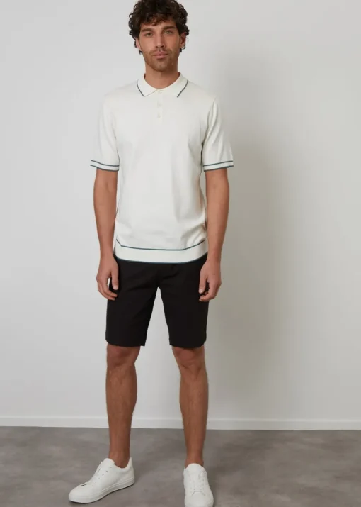 Threadbare Ecru Knitted Short Sleeve Polo Shirt