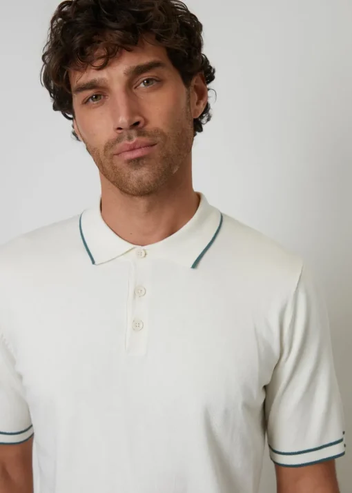 Threadbare Ecru Knitted Short Sleeve Polo Shirt