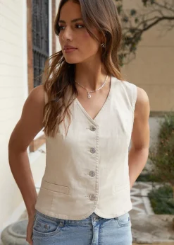 Threadbare Ecru Princess Tailored Denim Waistcoat