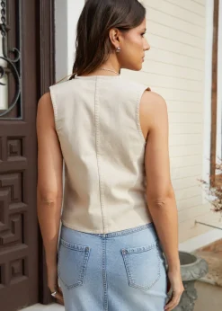 Threadbare Ecru Princess Tailored Denim Waistcoat